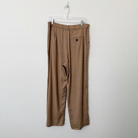 [Anthropologie] Maeve Brown Avery Pleated Linen Wide Leg Trousers Size Large L - Picture 3 of 12